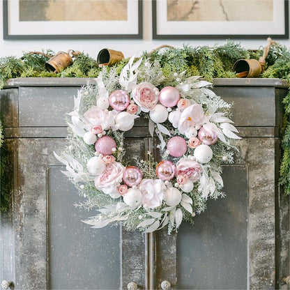 Artificial Pink Christmas Ball Wreath Wedding Scene Decoration Holiday Window Hanging Wreath