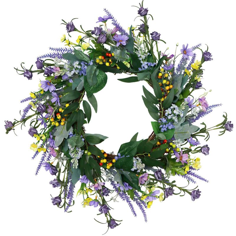 Artificial Flower Wreath Spring Floral Wreath Fake Flower Wreath for Front Door Home Decor