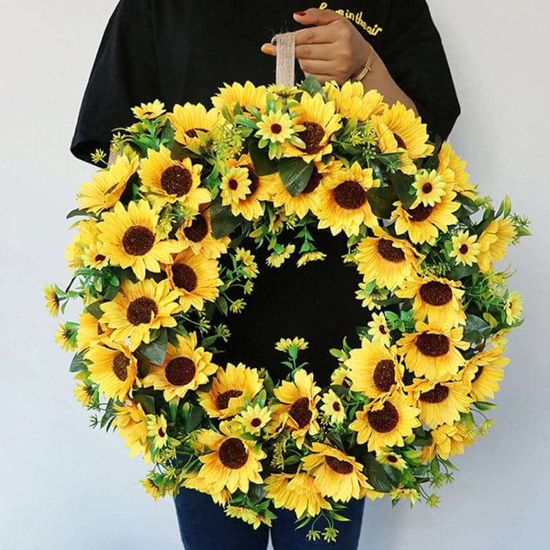 Garland Artificial Sunflower Wreaths Rattan Silk Sunflower Garlands For Front Door Home Decoration