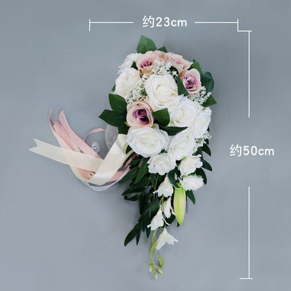 Stella Bouquets Customized Wedding Bride Water Drop Holding Flower European Style Fresh White Simulation Rose Bouquet Multi Color