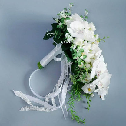 Stella Bouquets Custom Design Water Drop Shape Bridal Orchid Bouquet White Wedding Bouquet