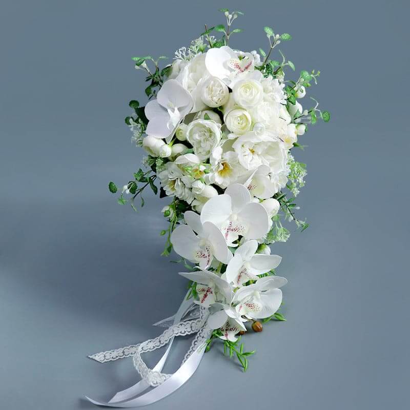 Stella Bouquets Custom Design Water Drop Shape Bridal Orchid Bouquet White Wedding Bouquet