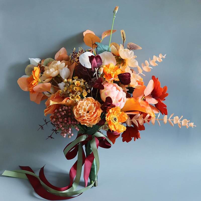 Simulation Bride Rose Holding Bouquet Retro Autumn Orange wedding decoration Orange Rustic Toss Bouquet for Wedding