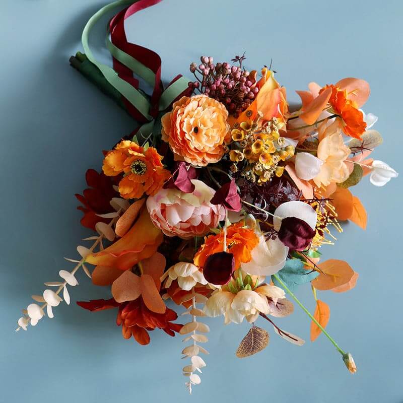 Simulation Bride Rose Holding Bouquet Retro Autumn Orange wedding decoration Orange Rustic Toss Bouquet for Wedding