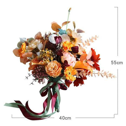 Simulation Bride Rose Holding Bouquet Retro Autumn Orange wedding decoration Orange Rustic Toss Bouquet for Wedding