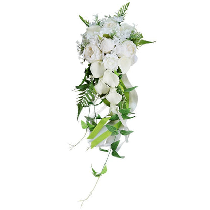 Head Bridal Hand Holding Artificial Flower Wedding Bouquet Rose Flowers