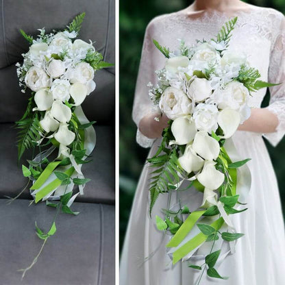 Head Bridal Hand Holding Artificial Flower Wedding Bouquet Rose Flowers