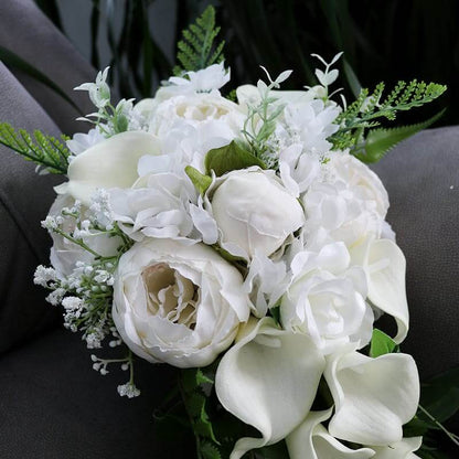 Head Bridal Hand Holding Artificial Flower Wedding Bouquet Rose Flowers