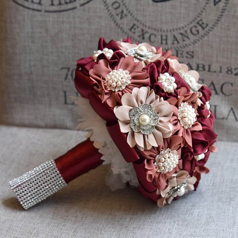 Romantic Wedding Flower Decor Bridal Rhinestone Satin Hand Holding Bouquet