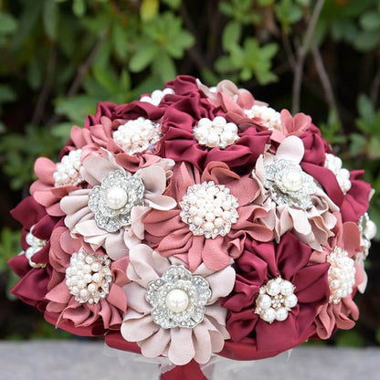 Romantic Wedding Flower Decor Bridal Rhinestone Satin Hand Holding Bouquet