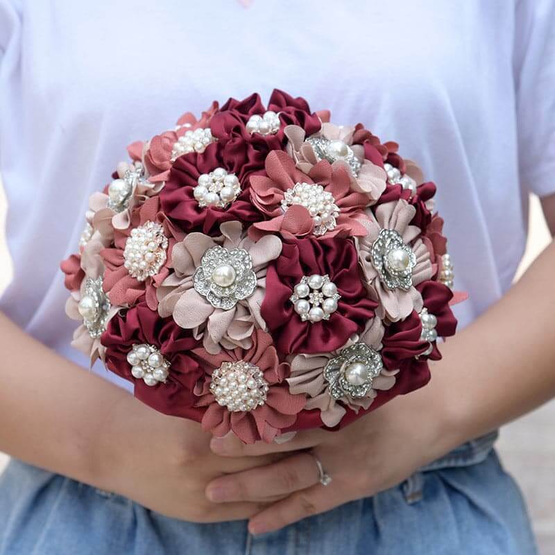 Romantic Wedding Flower Decor Bridal Rhinestone Satin Hand Holding Bouquet