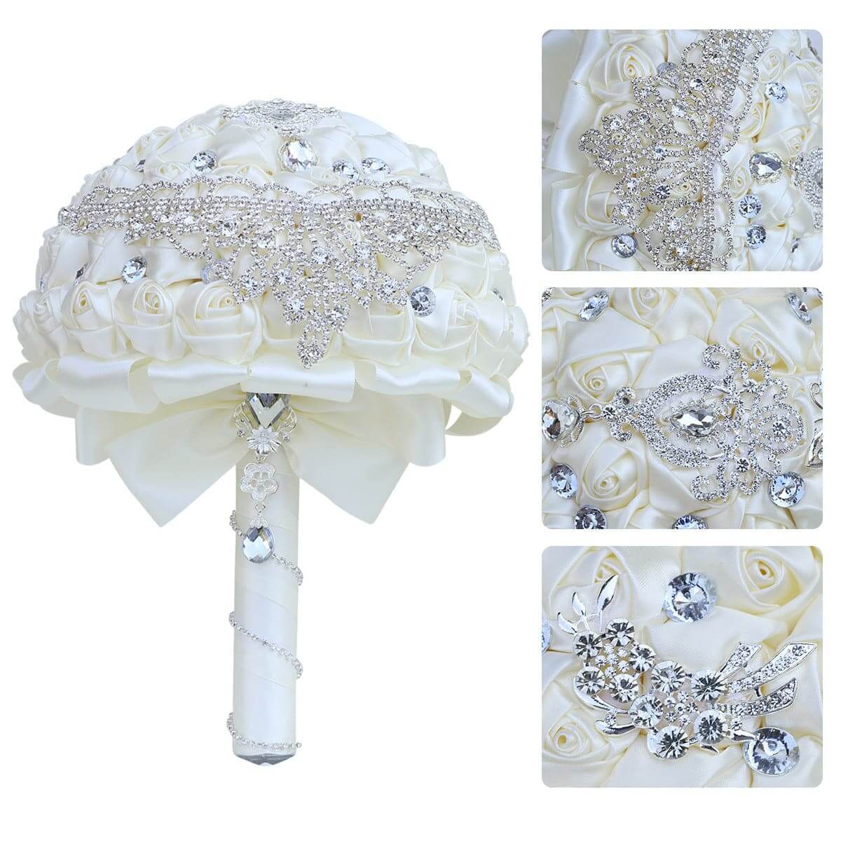 21 cm Wedding Bridal Bouquet With Rhinestone Ribbon Rose DIY Wedding Simulation Bouquet