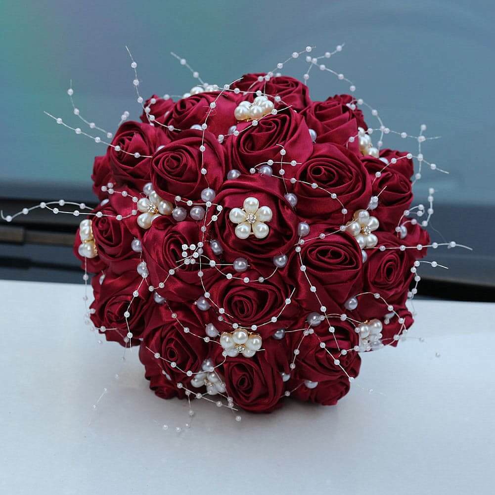 Bridal Ribbon Bouquet Embellished With Roses Wedding Hand Throw Flower Decoration Simulation Flower Bouquet