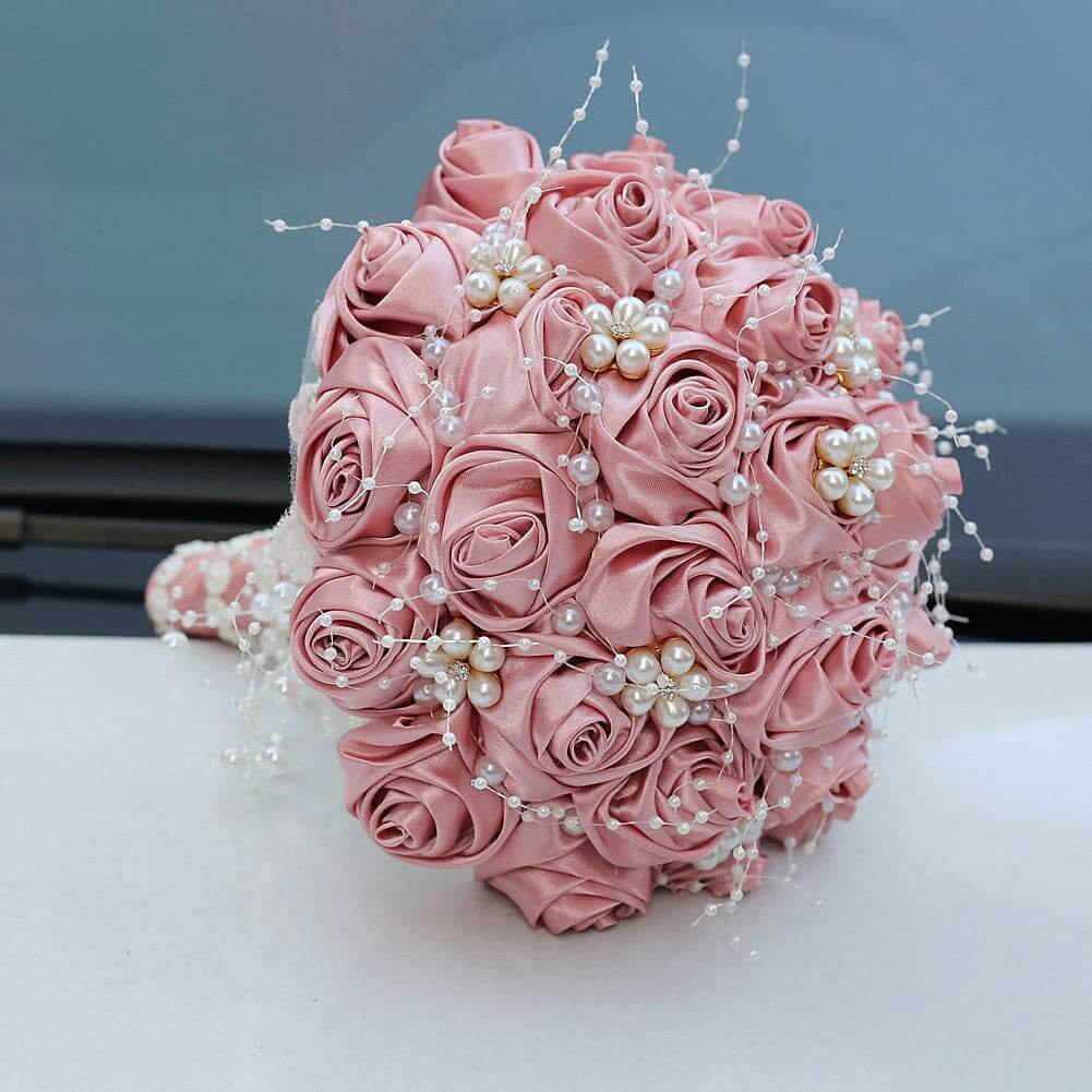 Bridal Ribbon Bouquet Embellished With Roses Wedding Hand Throw Flower Decoration Simulation Flower Bouquet