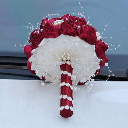 Bridal Ribbon Bouquet Embellished With Roses Wedding Hand Throw Flower Decoration Simulation Flower Bouquet