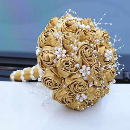 Bridal Ribbon Bouquet Embellished With Roses Wedding Hand Throw Flower Decoration Simulation Flower Bouquet