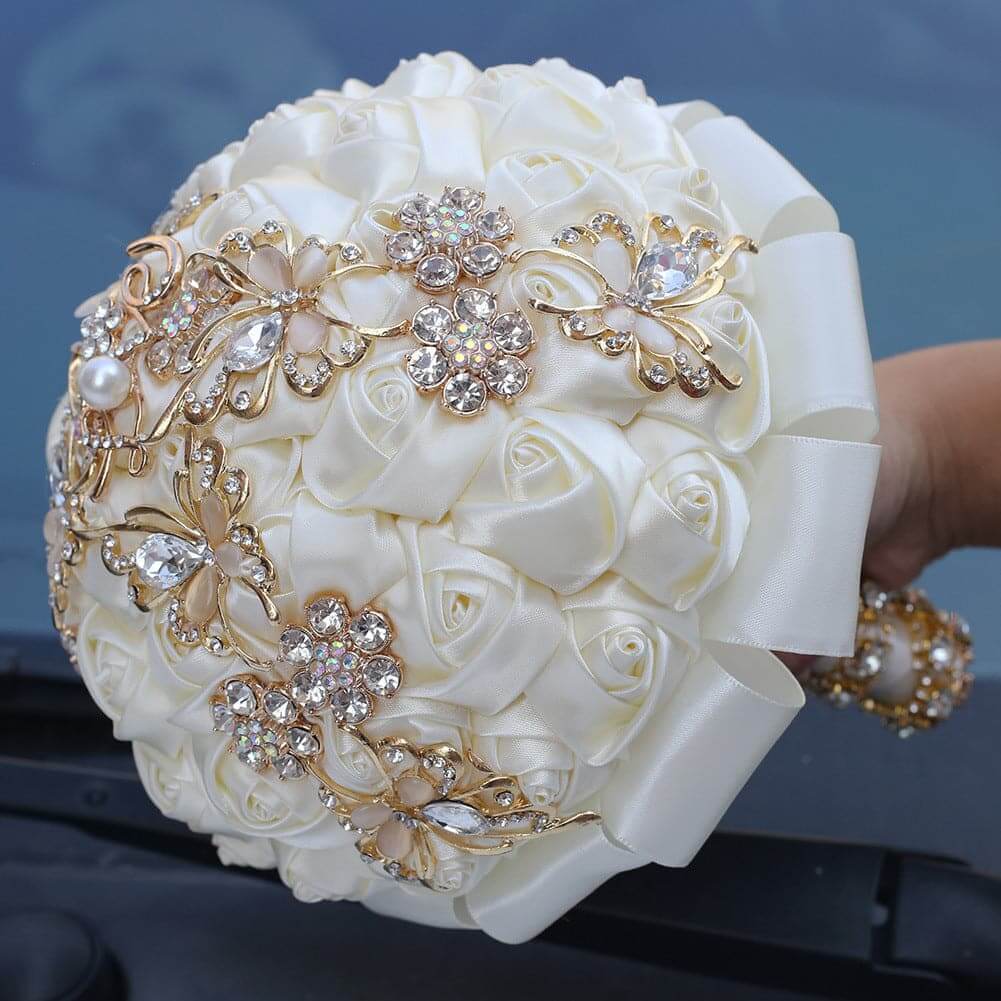 Wedding Decoration Bouquets Crystal Pearl Roses Bridal Bridesmaid Hand Bouquet