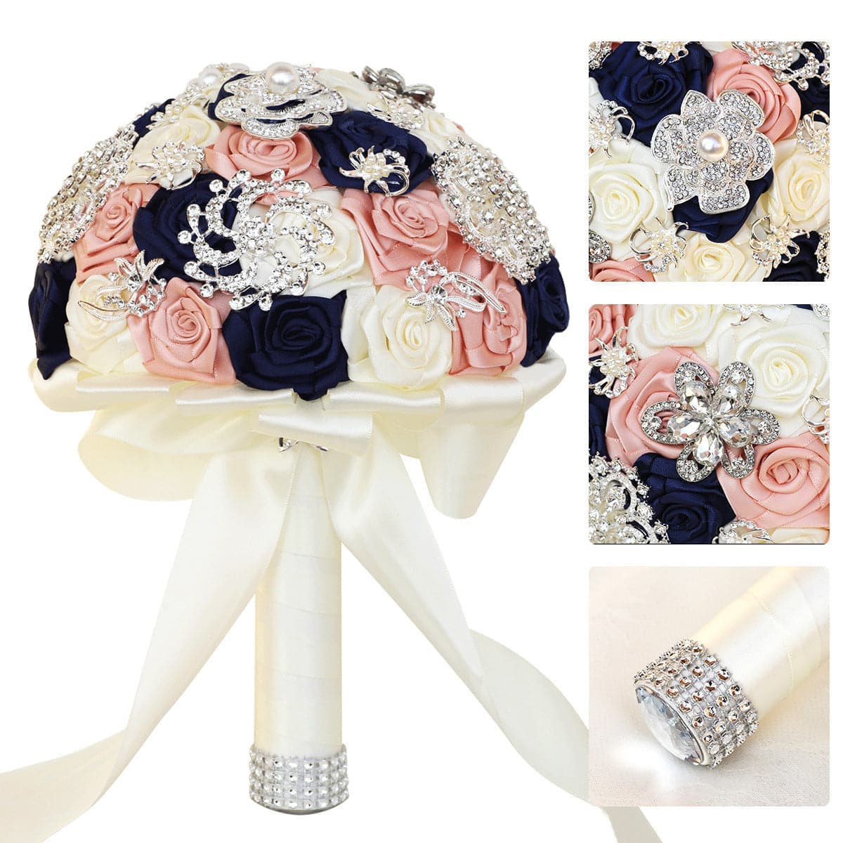 Bouquet For Bride Bridesmaids With Diamond Soft Ribbons Bride Holding Flowers for Wedding