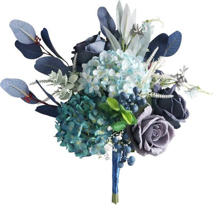 European Faux Wedding Bouquet Bride Holding Flower Lake Blue Hydrangea Rose Flower Bundle