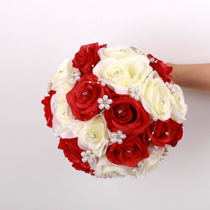 2024 Popular Bridal Bouquet Red and White Rose Flower Bud Bouquet Wedding Accessories