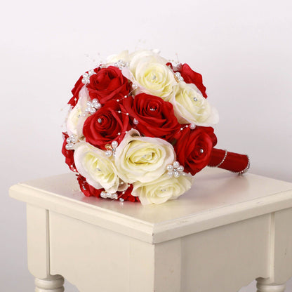 2024 Popular Bridal Bouquet Red and White Rose Flower Bud Bouquet Wedding Accessories