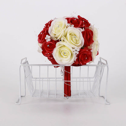 2024 Popular Bridal Bouquet Red and White Rose Flower Bud Bouquet Wedding Accessories