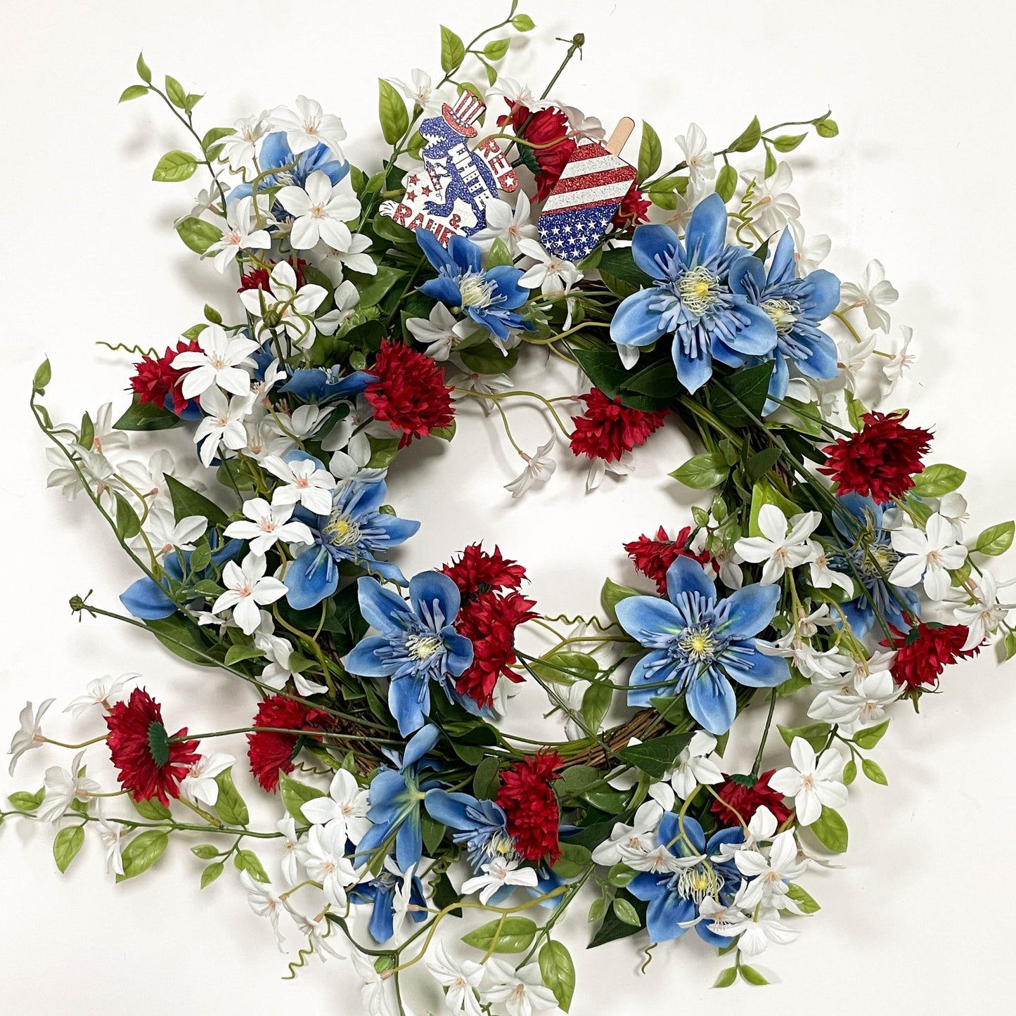 Independence Day Artificial flower Red White and Blue Wreath Hanging Decorations Holiday Wreath