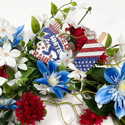 Independence Day Artificial flower Red White and Blue Wreath Hanging Decorations Holiday Wreath