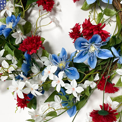 Independence Day Artificial flower Red White and Blue Wreath Hanging Decorations Holiday Wreath