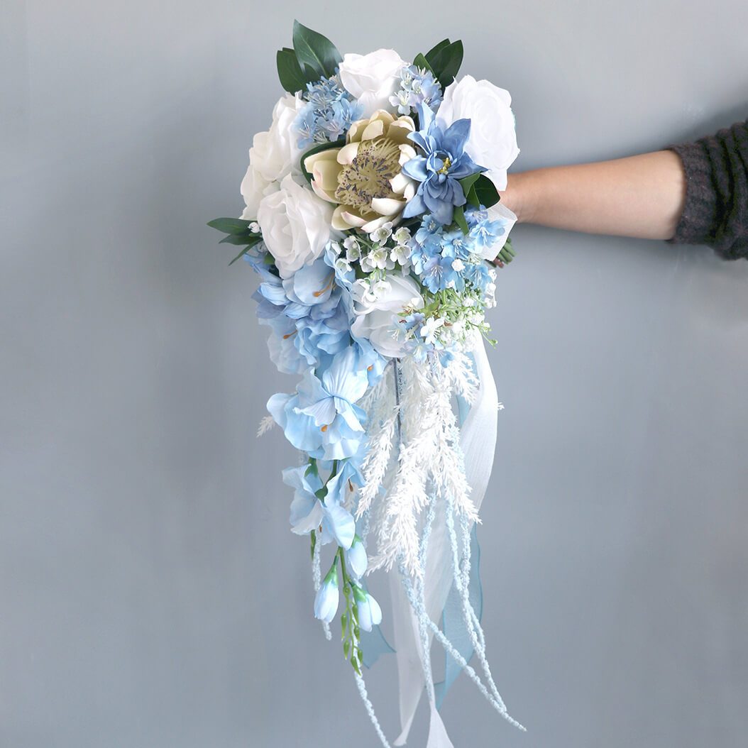 Blue Bridal Bouquet for Wedding, Artificial Flowers Bouquets