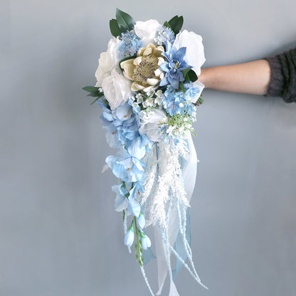 Blue Bridal Bouquet for Wedding, Artificial Flowers Bouquets