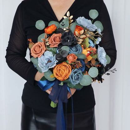 Wedding Bouquets for Bride Blue Burnt Orange Terracotta Bridesmaid Bouquet