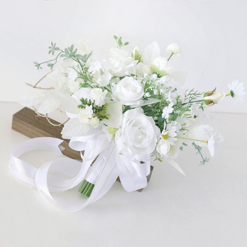 White Wedding Bouquets for Bride,  Artificial Wedding Flower Bouquet for Bride