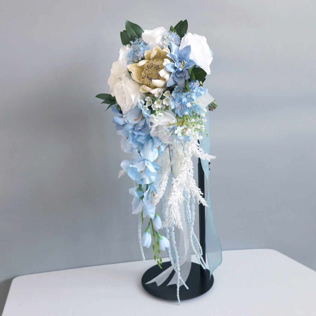 Blue Bridal Bouquet for Wedding, Artificial Flowers Bouquets