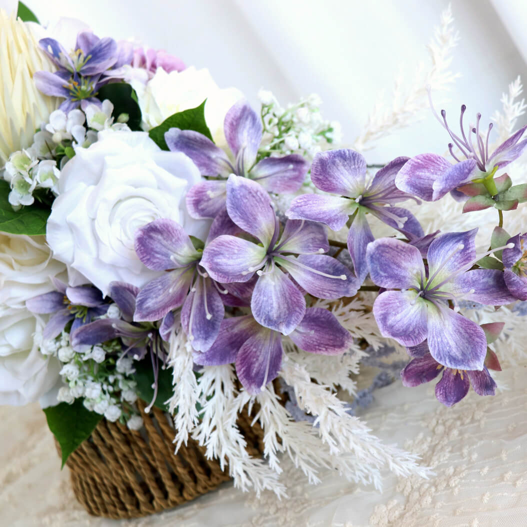 Artificial White and purple Rose Bride Wedding Bouquet