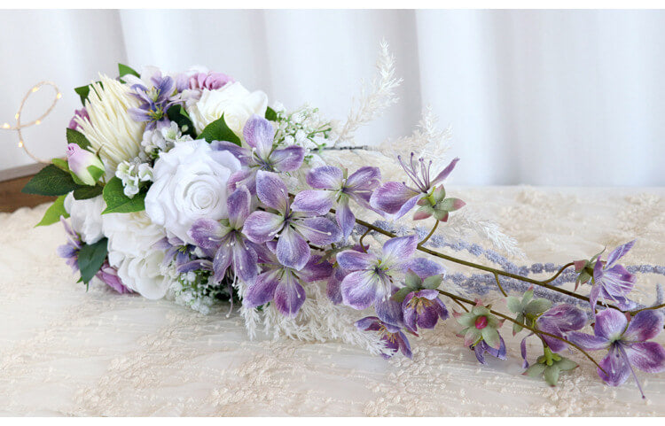 Artificial White and purple Rose Bride Wedding Bouquet