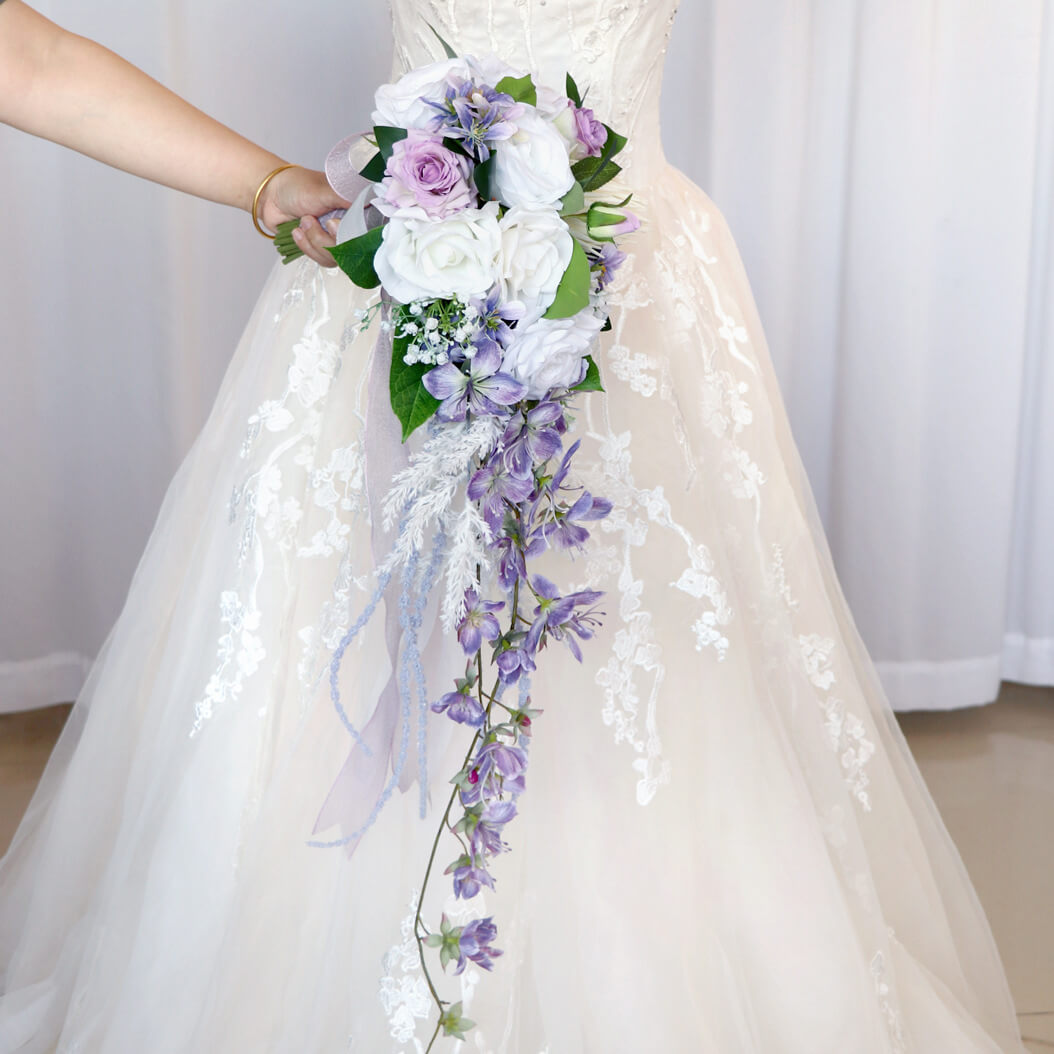 Artificial White and purple Rose Bride Wedding Bouquet