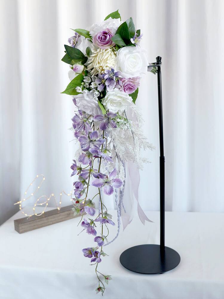 Artificial White and purple Rose Bride Wedding Bouquet