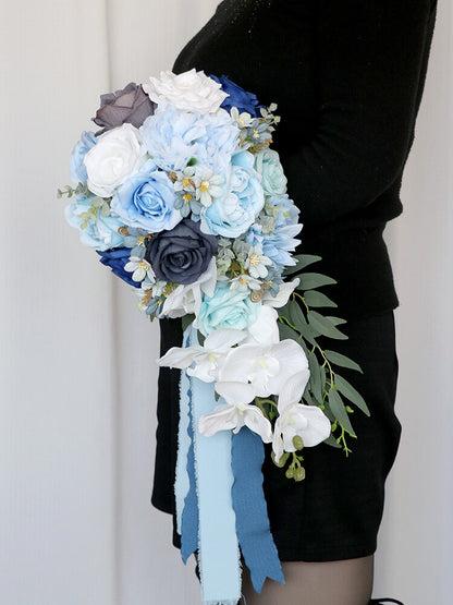 Blue Bride Cascading Bridal Bouquet Bride Bouquets for Wedding Ceremony and Anniversary