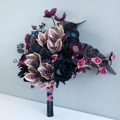 Retro black and purple Phalaenopsis Artificial Flower Bouquets for Wedding Ceremony Anniversary