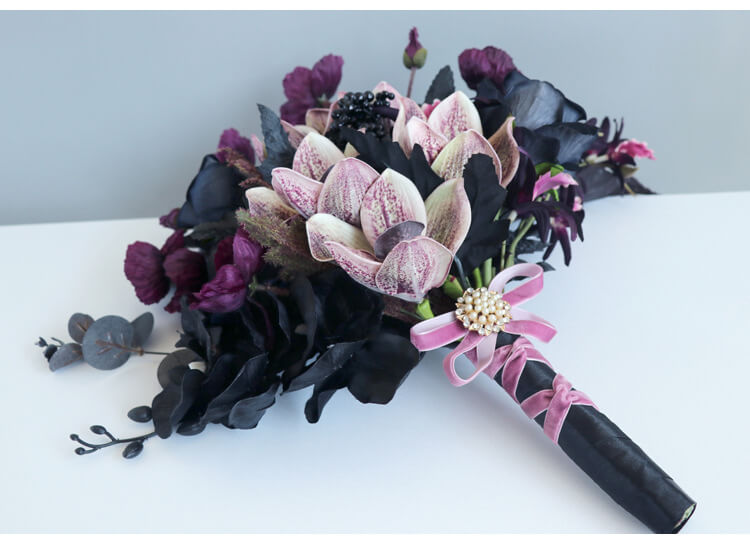 Retro black and purple Phalaenopsis Artificial Flower Bouquets for Wedding Ceremony Anniversary