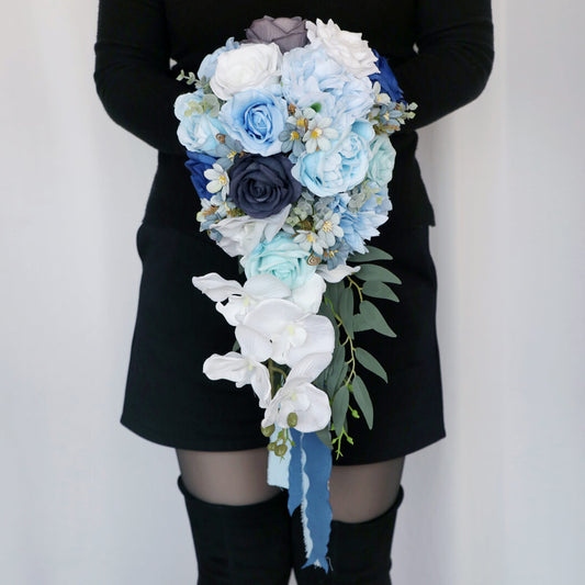 Blue Bride Cascading Bridal Bouquet Bride Bouquets for Wedding Ceremony and Anniversary