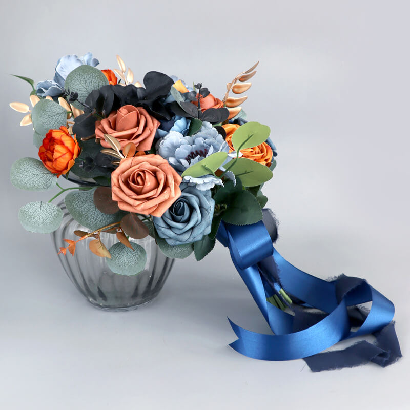 Wedding Bouquets for Bride Blue Burnt Orange Terracotta Bridesmaid Bouquet