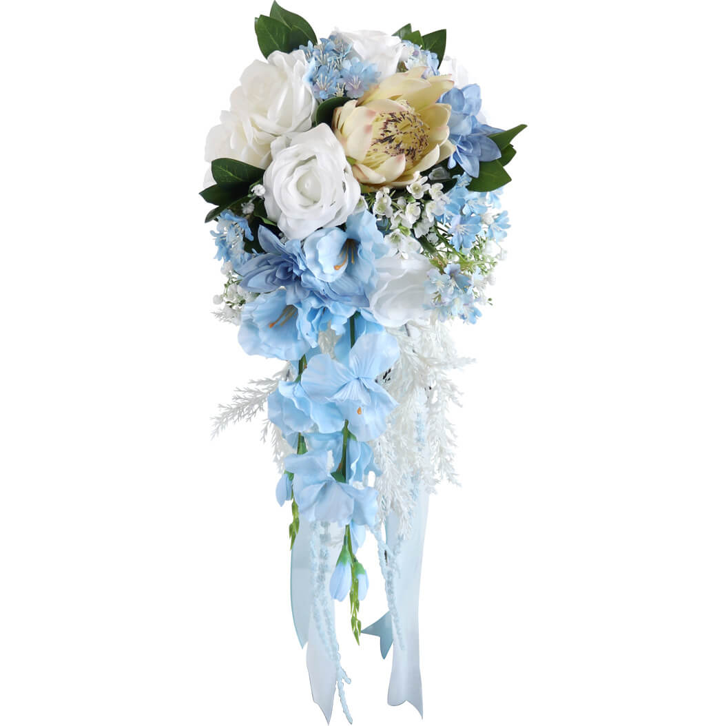 Blue Bridal Bouquet for Wedding, Artificial Flowers Bouquets