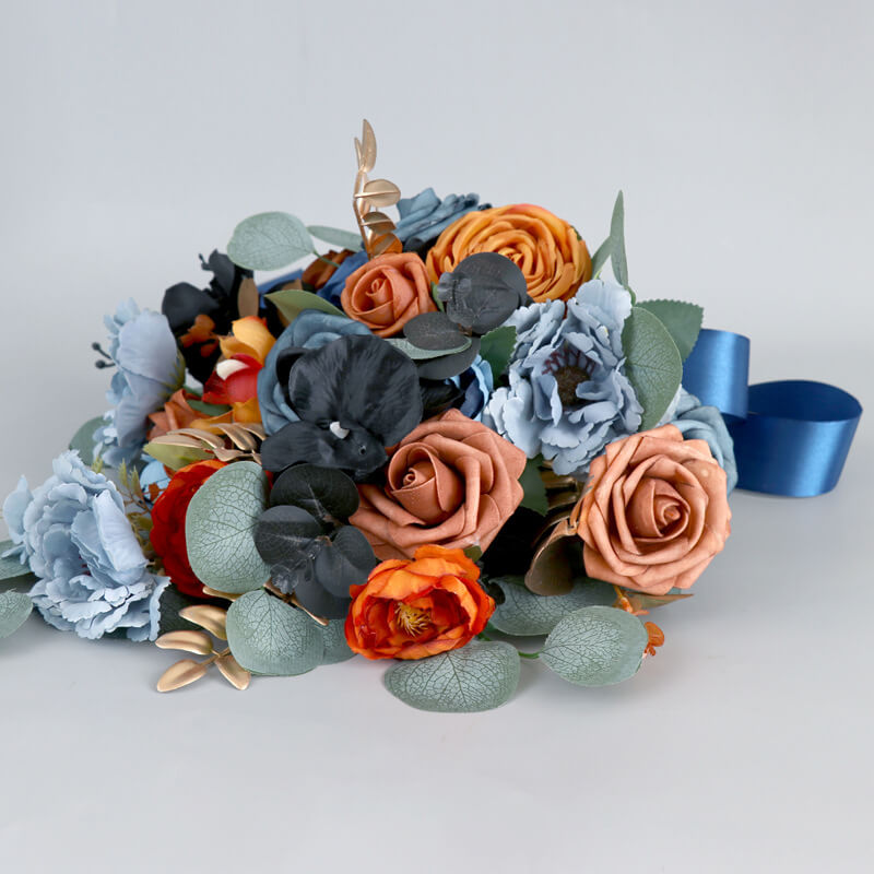 Wedding Bouquets for Bride Blue Burnt Orange Terracotta Bridesmaid Bouquet