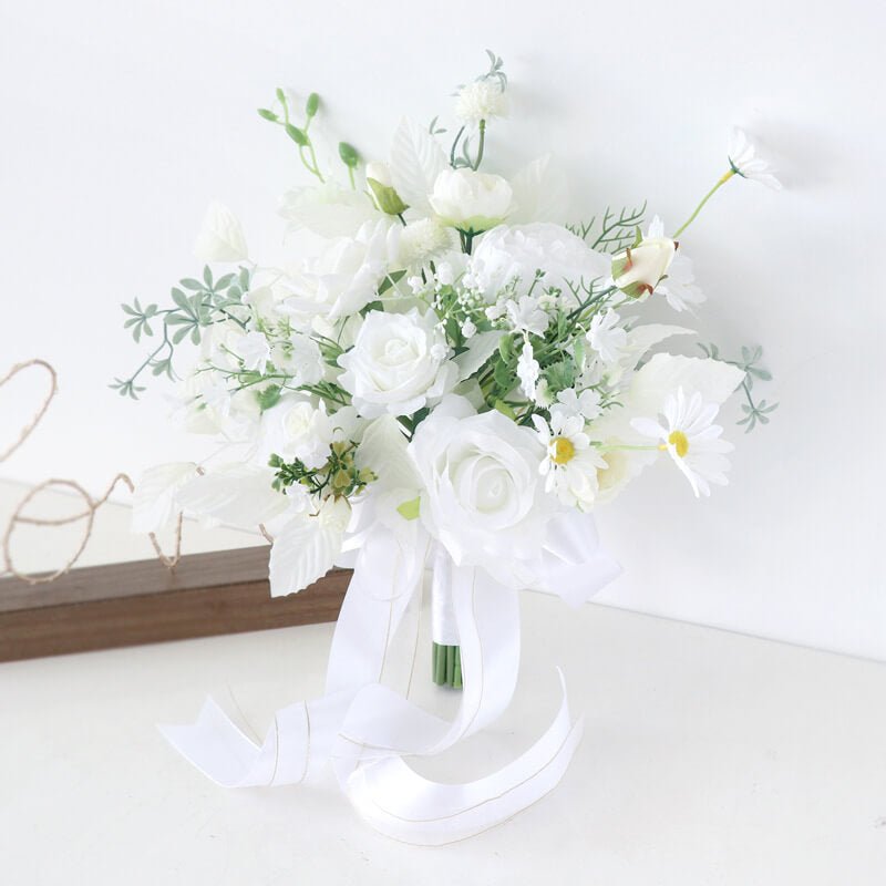 White Wedding Bouquets for Bride,  Artificial Wedding Flower Bouquet for Bride