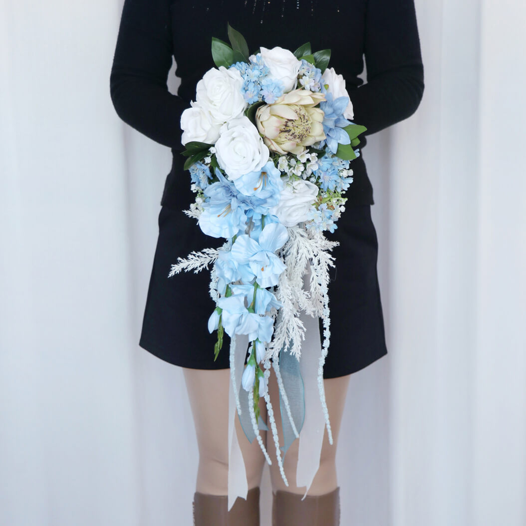 Blue Bridal Bouquet for Wedding, Artificial Flowers Bouquets