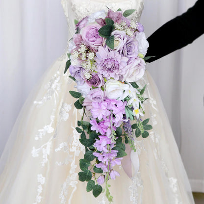 Purple Wedding Bouquets for Bride Bridesmaid Artificial Roses Flowers Lilac Bridal Bouquet