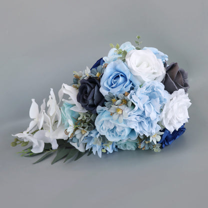 Blue Bride Cascading Bridal Bouquet Bride Bouquets for Wedding Ceremony and Anniversary