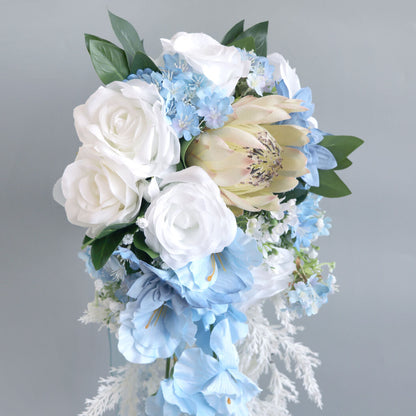 Blue Bridal Bouquet for Wedding, Artificial Flowers Bouquets